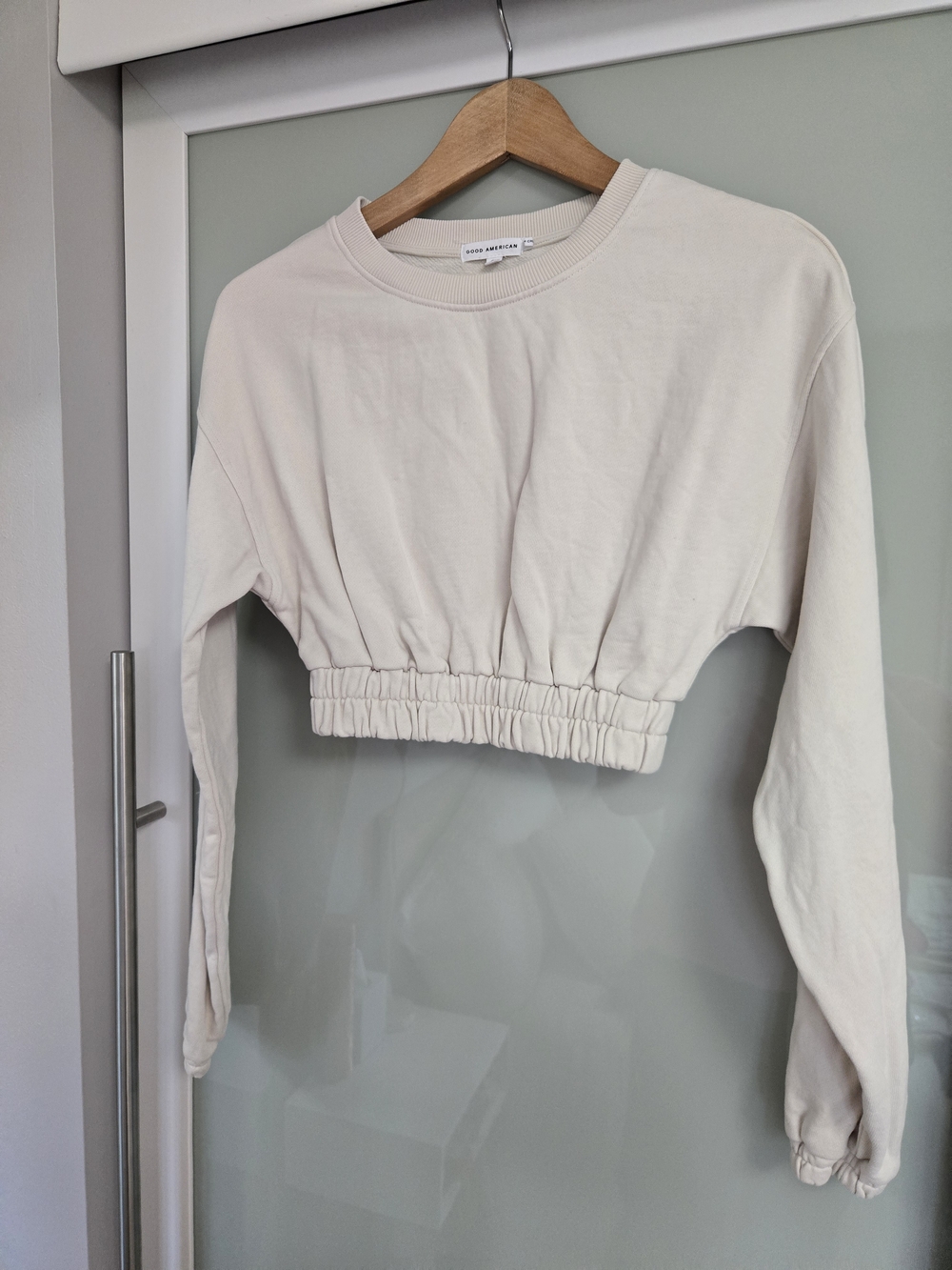 Good American Cropped Elastic-Hem Sweatshirt - Cream Size 0